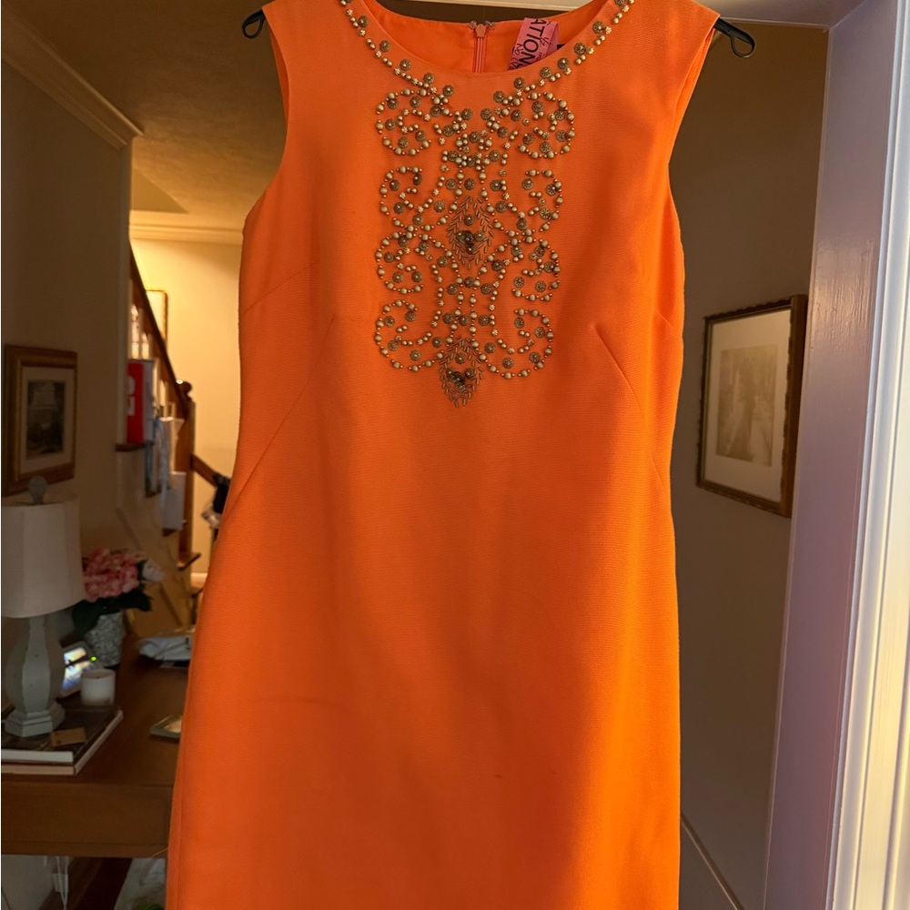 Ellen Tracy Vibrant Orange Embellished Mini Dress